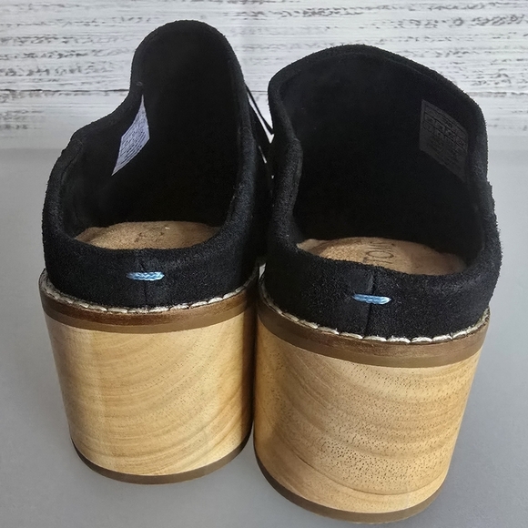 Toms Black Suede Tassel Mules with Wooden Block Heel Woman Size 7 - Picture 7 of 9